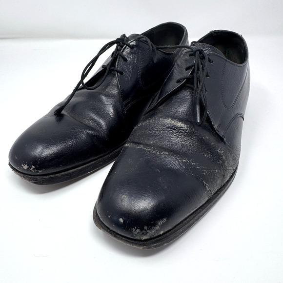 Vtg Florsheim Men’s 9D Black Leather Cap Toe Oxford Dress Vibram Flaws main image 9